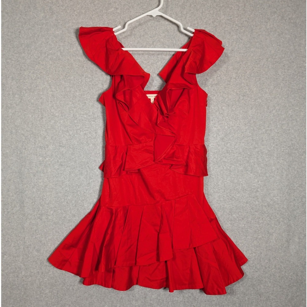 Rebecca Taylor Red Ruffle Tiered Mini Dress Size 4 Cotton Party Wedding Dopamine